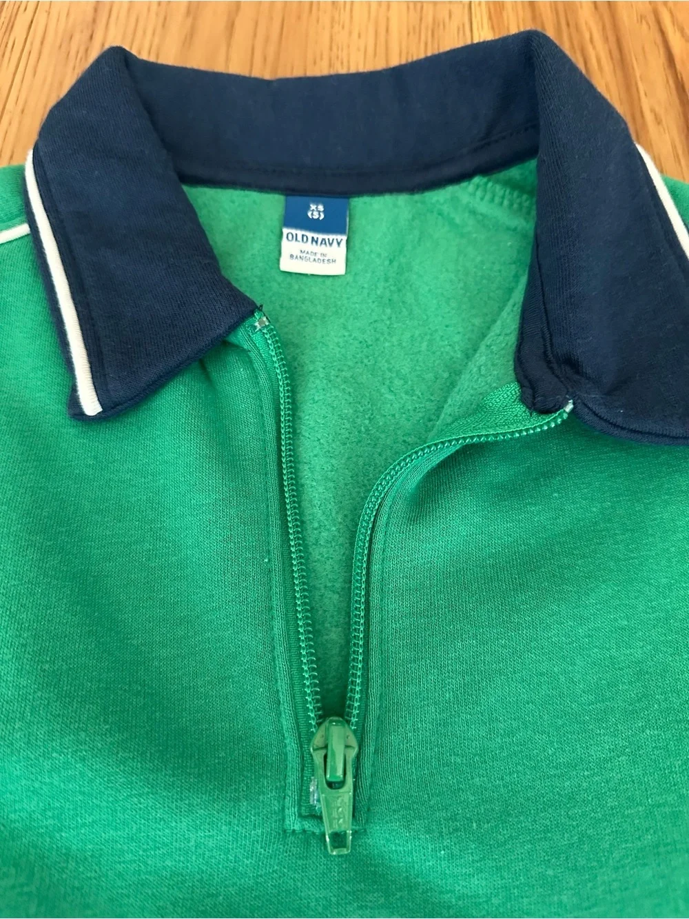 Boys Green Half-Zip Polo Sweatshirt with Navy Trim